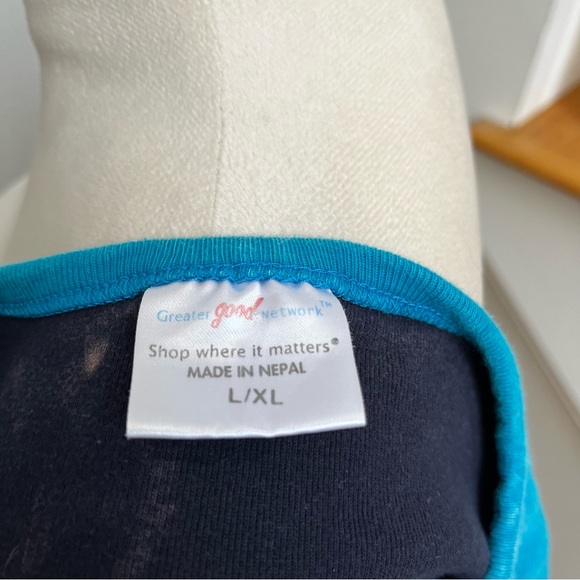 Black and Blue Peace Sign Shirt Women’s L / XL Cotton Bohemian - Picture 6 of 8